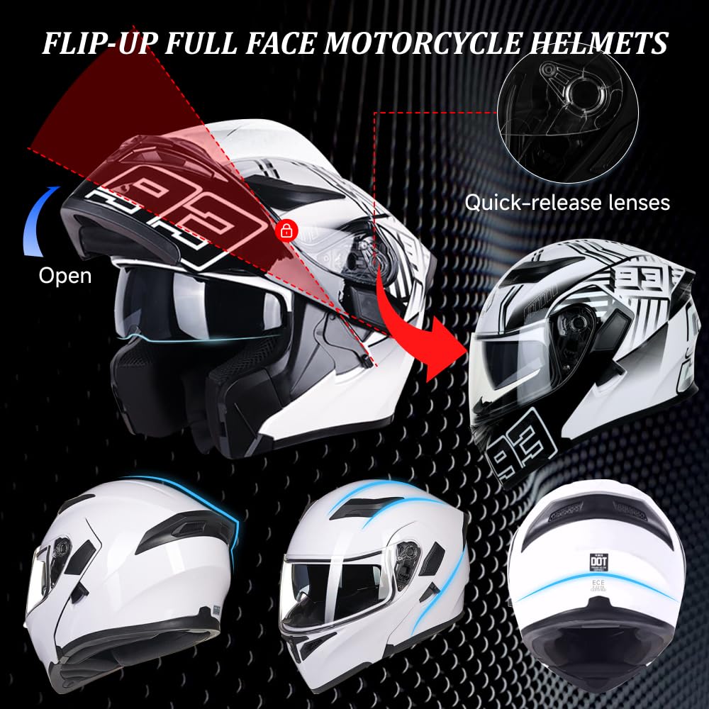 DOT Approved Flip-Up Full Face Modular Motorcycle Helmet with Dual Visors Q96724