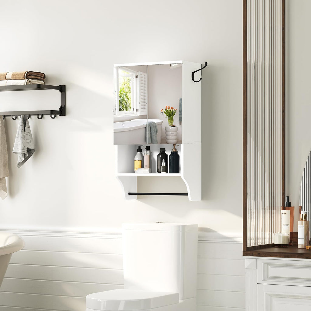 White Wall Mounted Bathroom Cabinet with Mirror and Adjustable Shelf Z7366