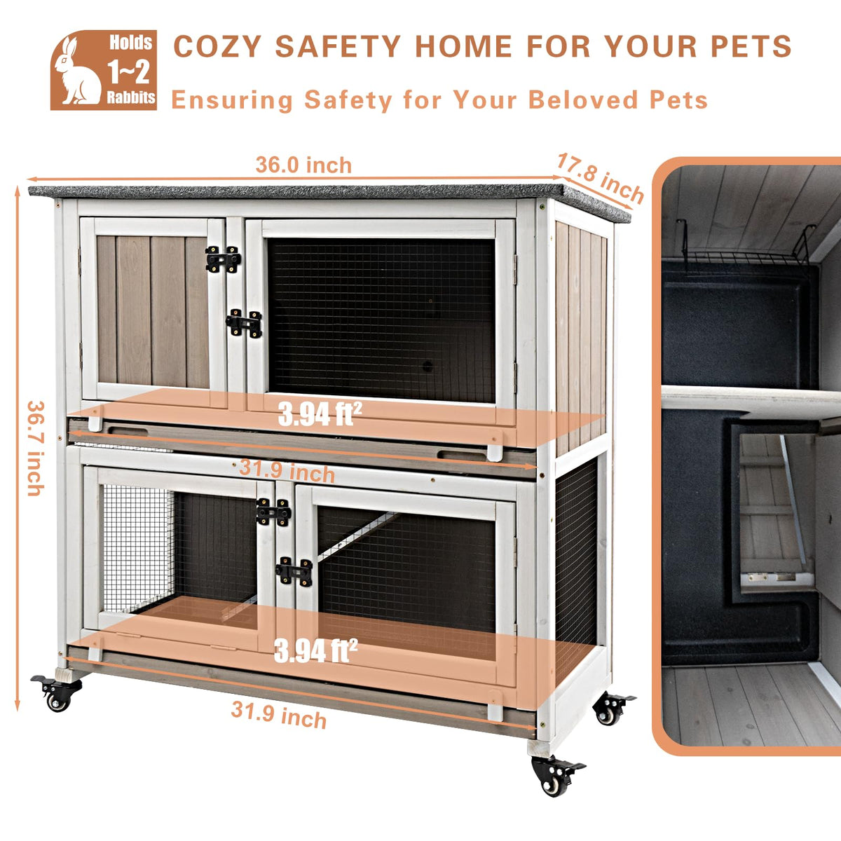 36" L 2-Story Rabbit Hutch on 4 Wheels R579610
