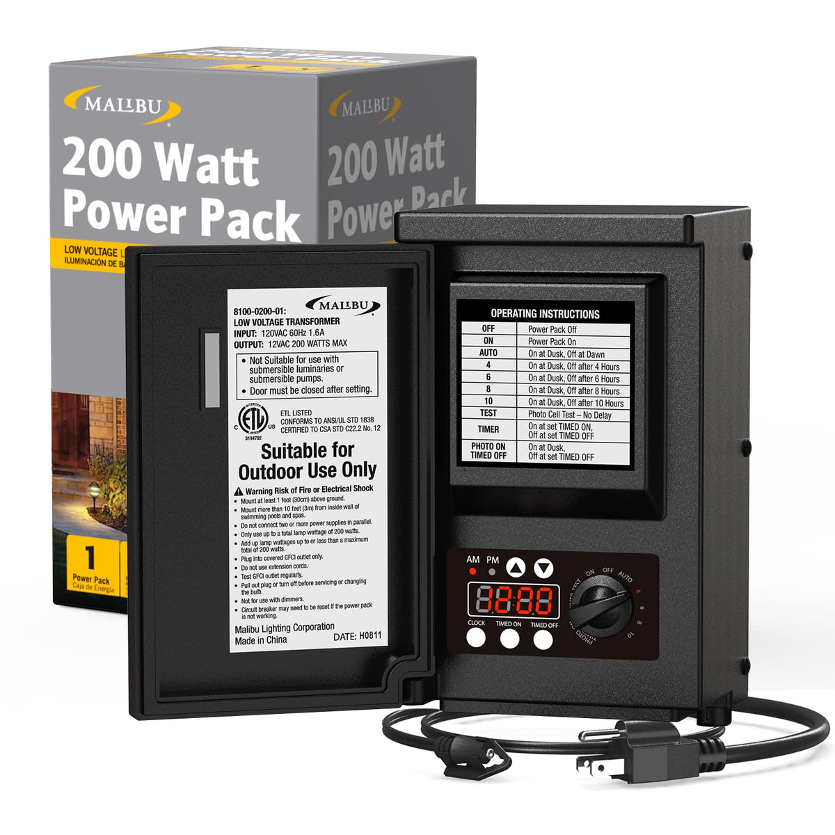 200W Low Voltage Landscape Transformer with Photo Sensor Timer C5293