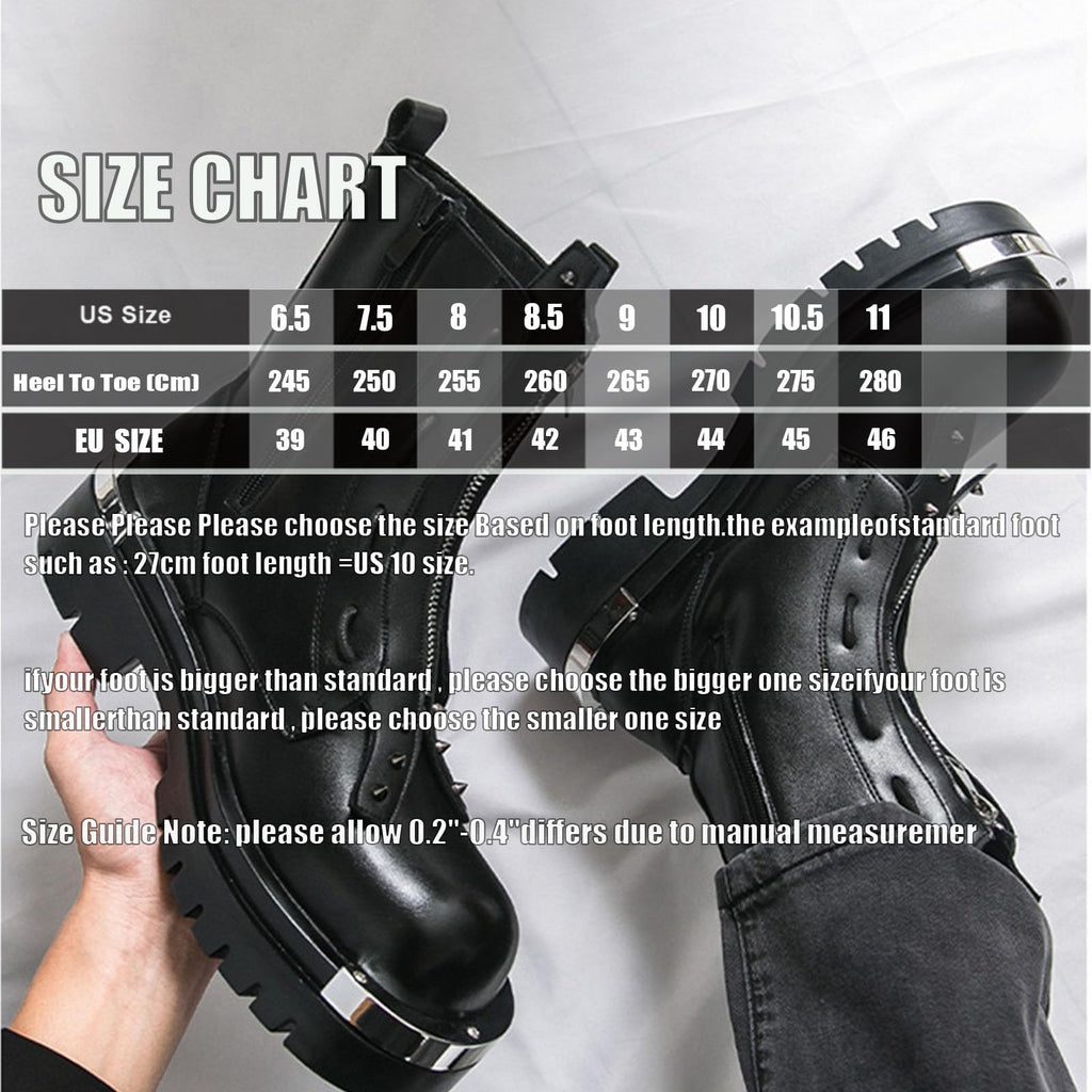 Men'S Leather Chunky Heel Motorcycle Boots With Front Zipper Round Toe Non-Slip Lug Sole Platform Ankle Boots V58598