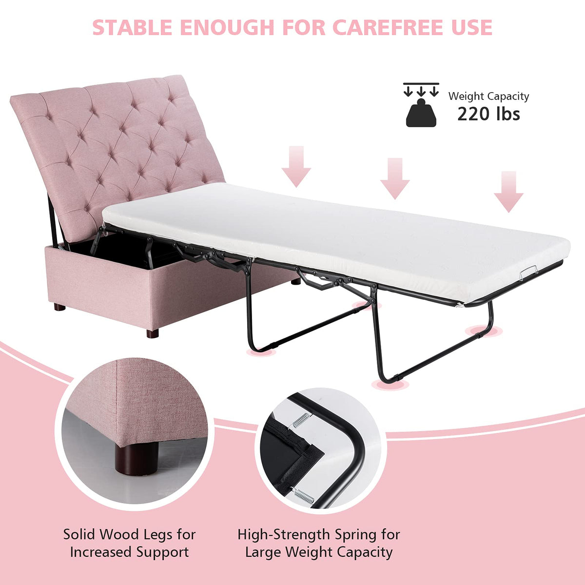 Pink Convertible Sleeper Chair with Mattress L957429