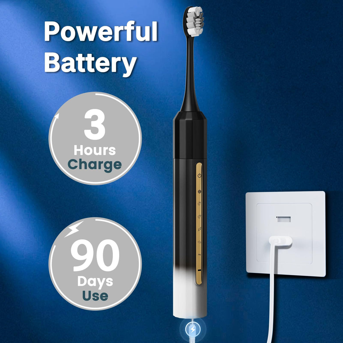 Black White Electric Toothbrush with 10 Brush Heads E69559