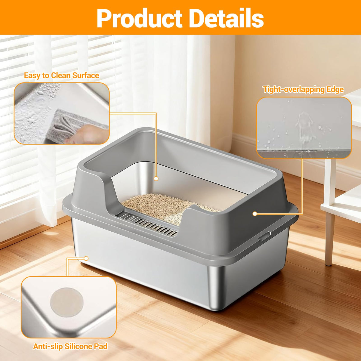 XL Stainless Steel Enclosed Cat Litter Box with Scoop W46684