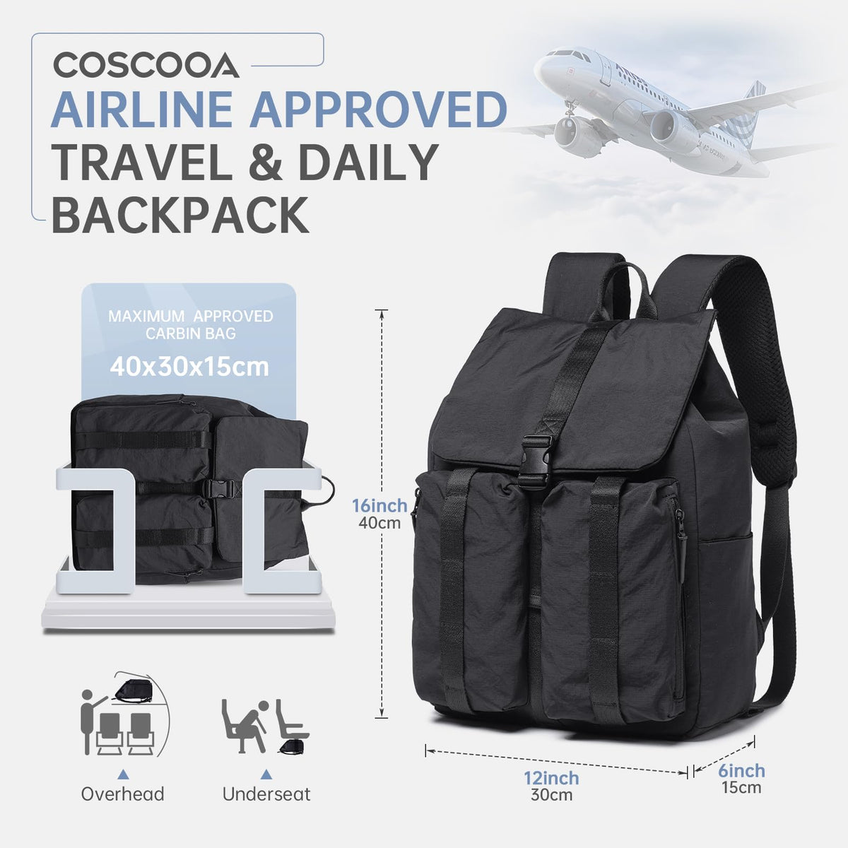 Carry On Travel Backpack 40x30x15 CM G404