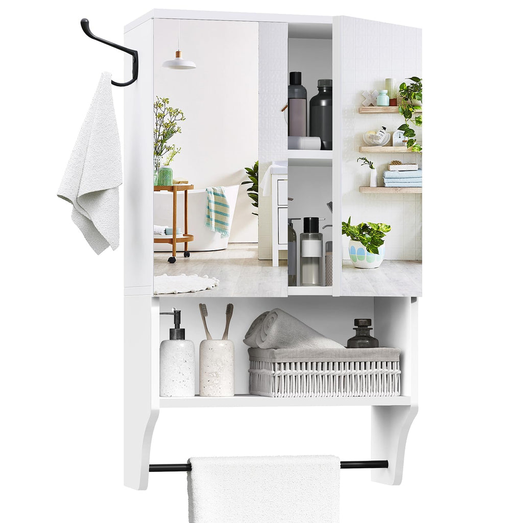 White Wall Mounted Bathroom Cabinet with Mirror and Adjustable Shelf Z7366
