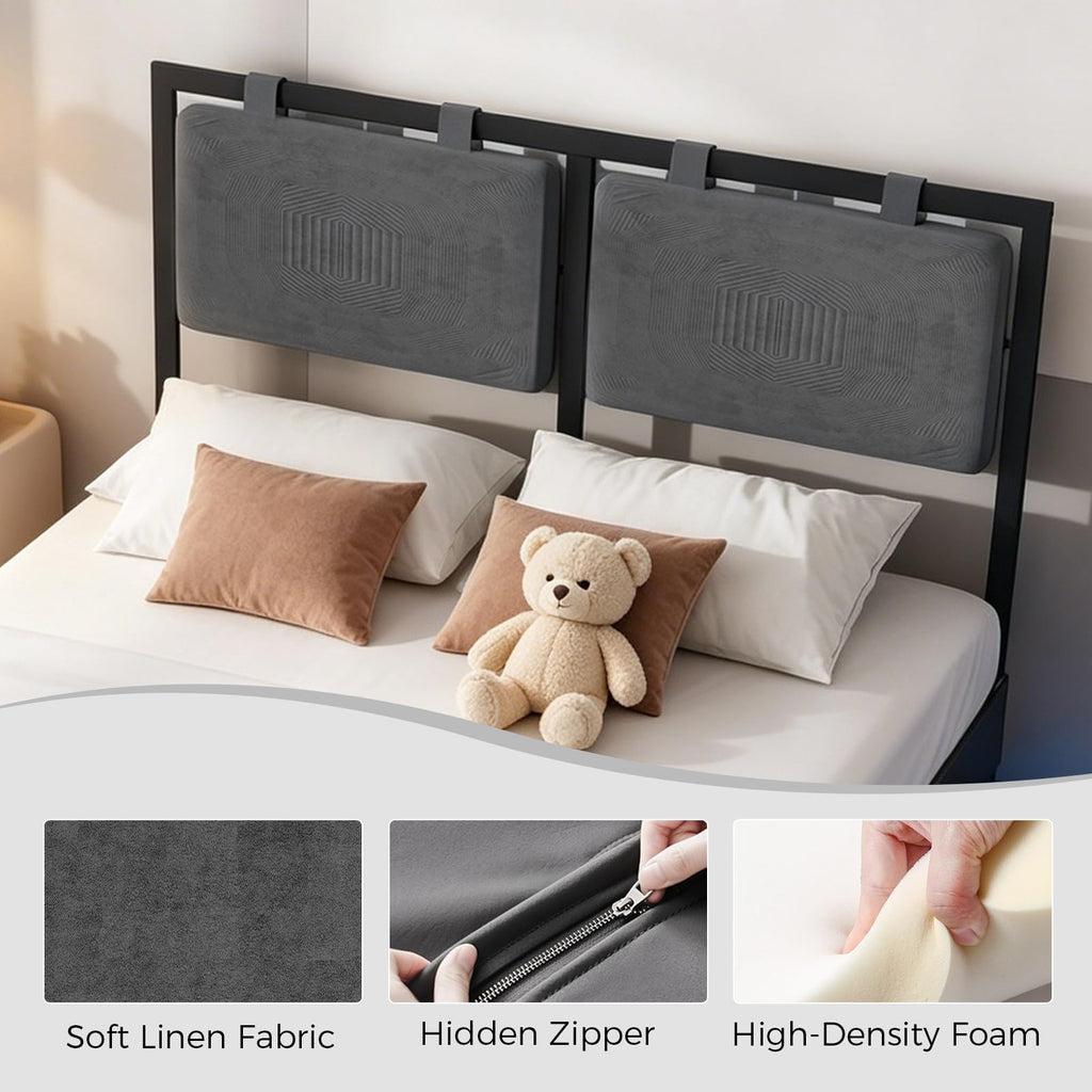Full Size Floating Bed Frame with LED Lights and Adjustable Headboard V799021
