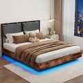 Full Size Floating Bed Frame with LED Lights and Adjustable Headboard V799021
