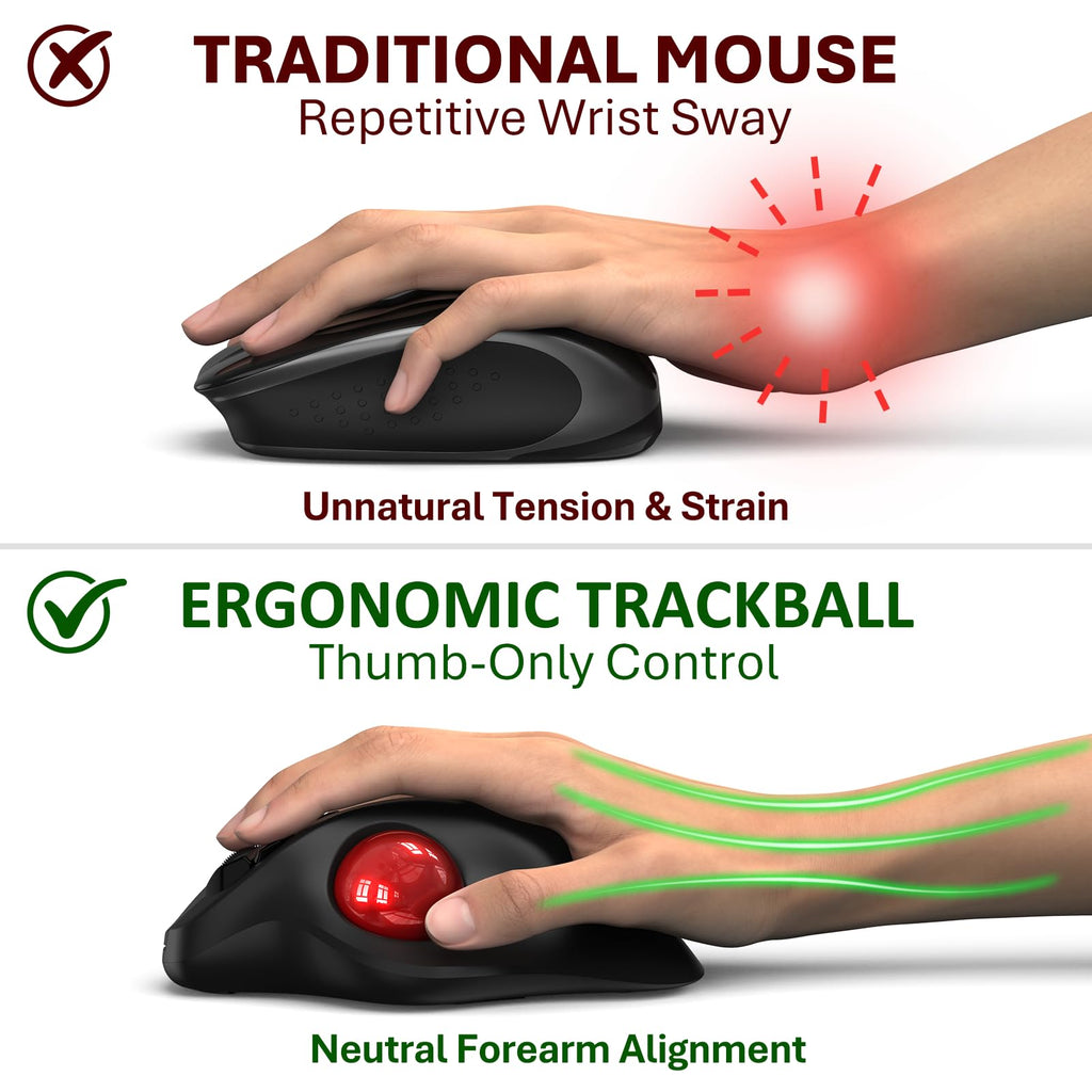Wireless Trackball Mouse, Ergonomic with 30° Tilt, 5 DPI, Red A848639