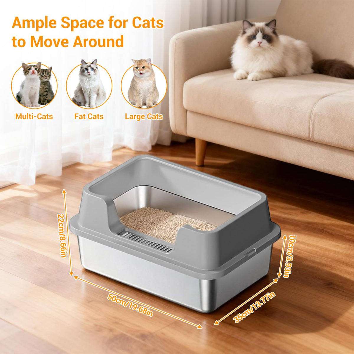 XL Stainless Steel Enclosed Cat Litter Box with Scoop W46684