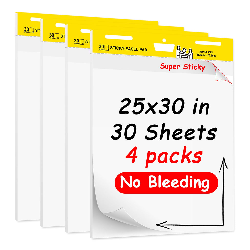 Self Stick Flip Chart Paper 25 in x 30 in 30 Sheets 4 Pad Pack White Q749