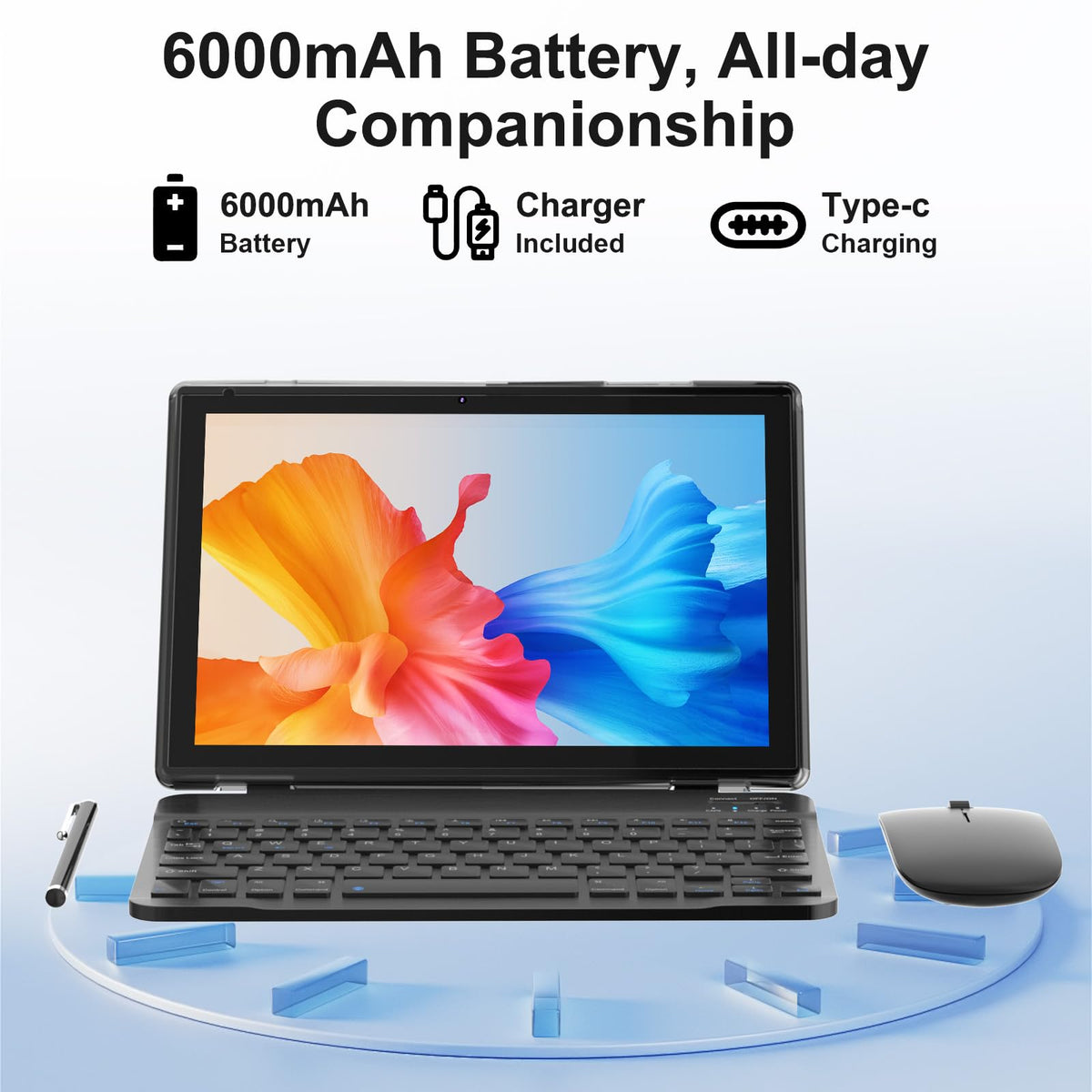 Android 14 2 in 1 Tablet with Keyboard 10 inch 8GB+64GB Black H401325