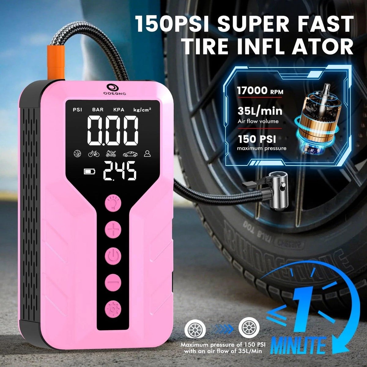 Deep Pink Lithium Ion 6000 Amps Peak Jump Starter with Air Compressor P17534
