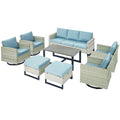 8 Piece Wicker Patio Conversation Set with Swivel Rocker Chairs E4884