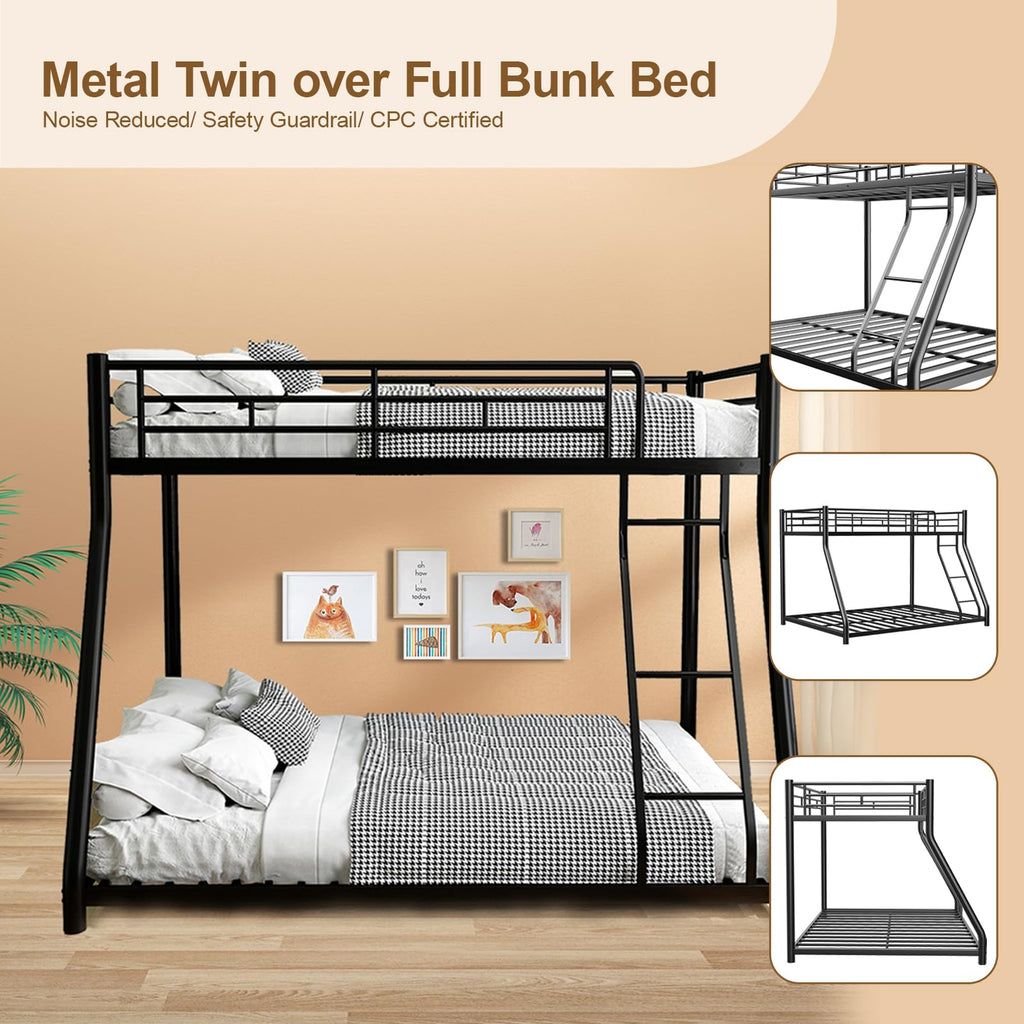 Twin Over Full Size Bunk Bed with Guardrail & Ladder A903083