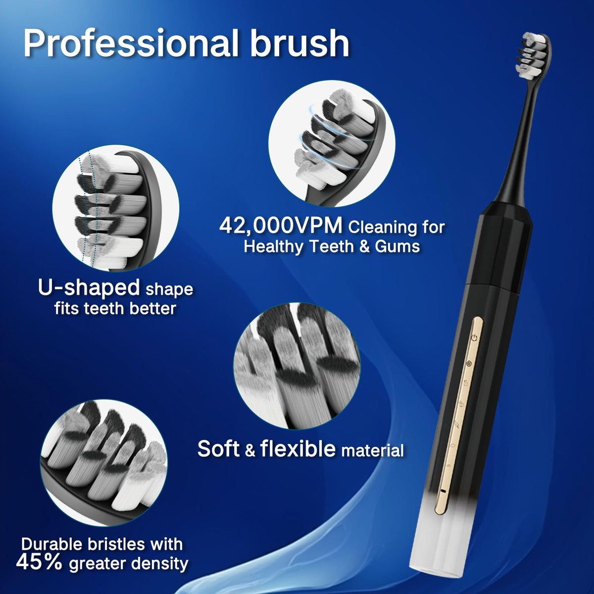 Black White Electric Toothbrush with 10 Brush Heads E69559