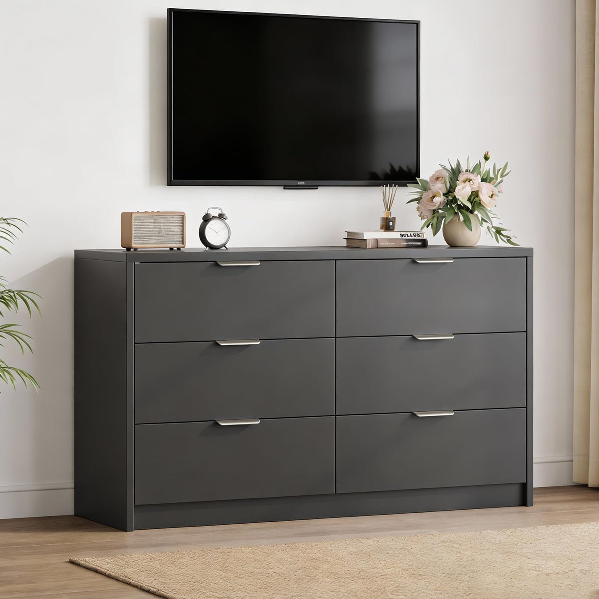 53" Wide 6 Drawer Wood Dresser U897