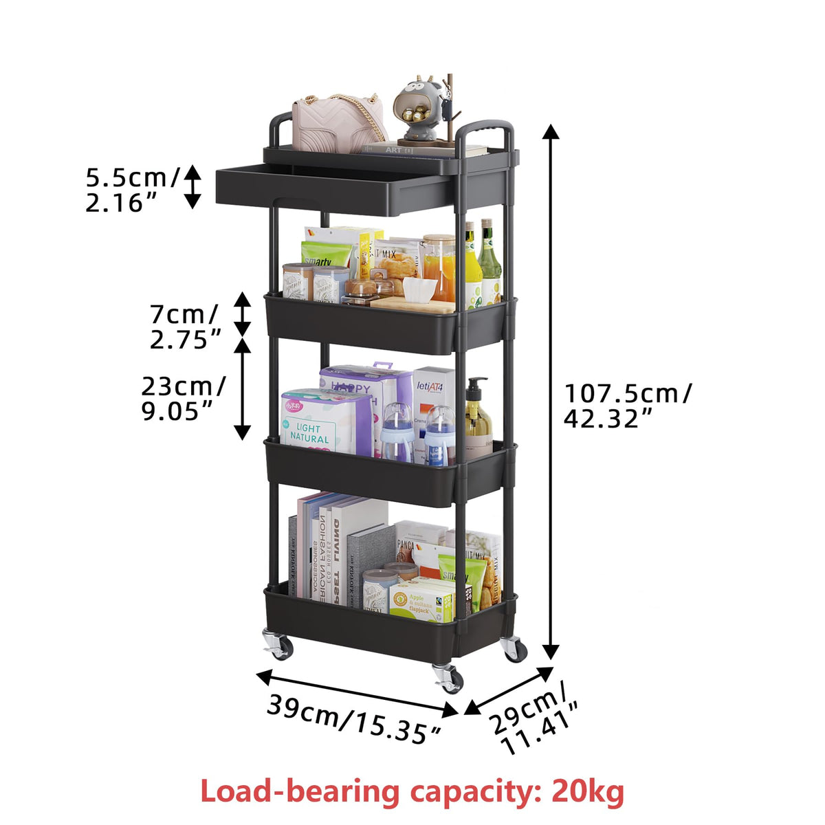 4-Tier Utility Cart with Drawer & Wheels L41886