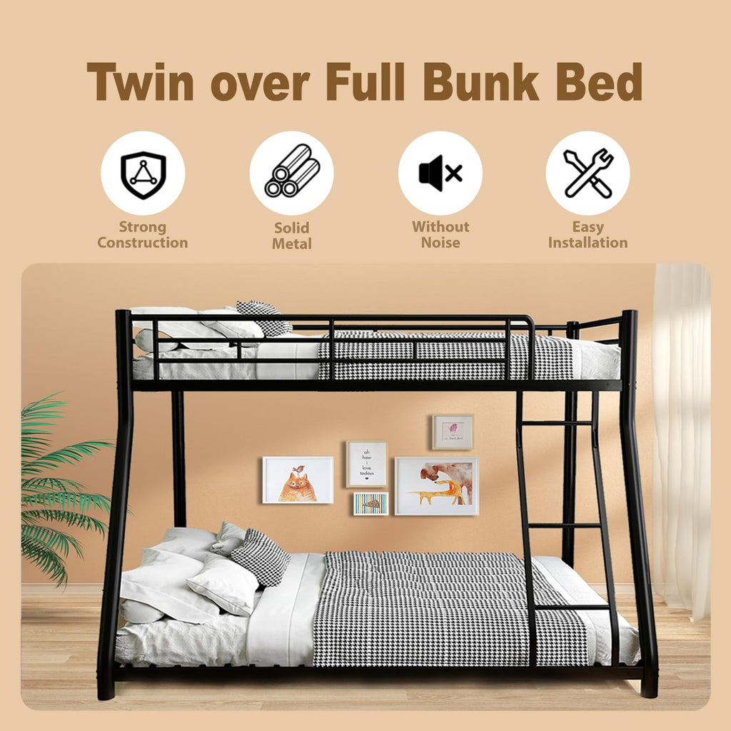 Twin Over Full Size Bunk Bed with Guardrail & Ladder A903083