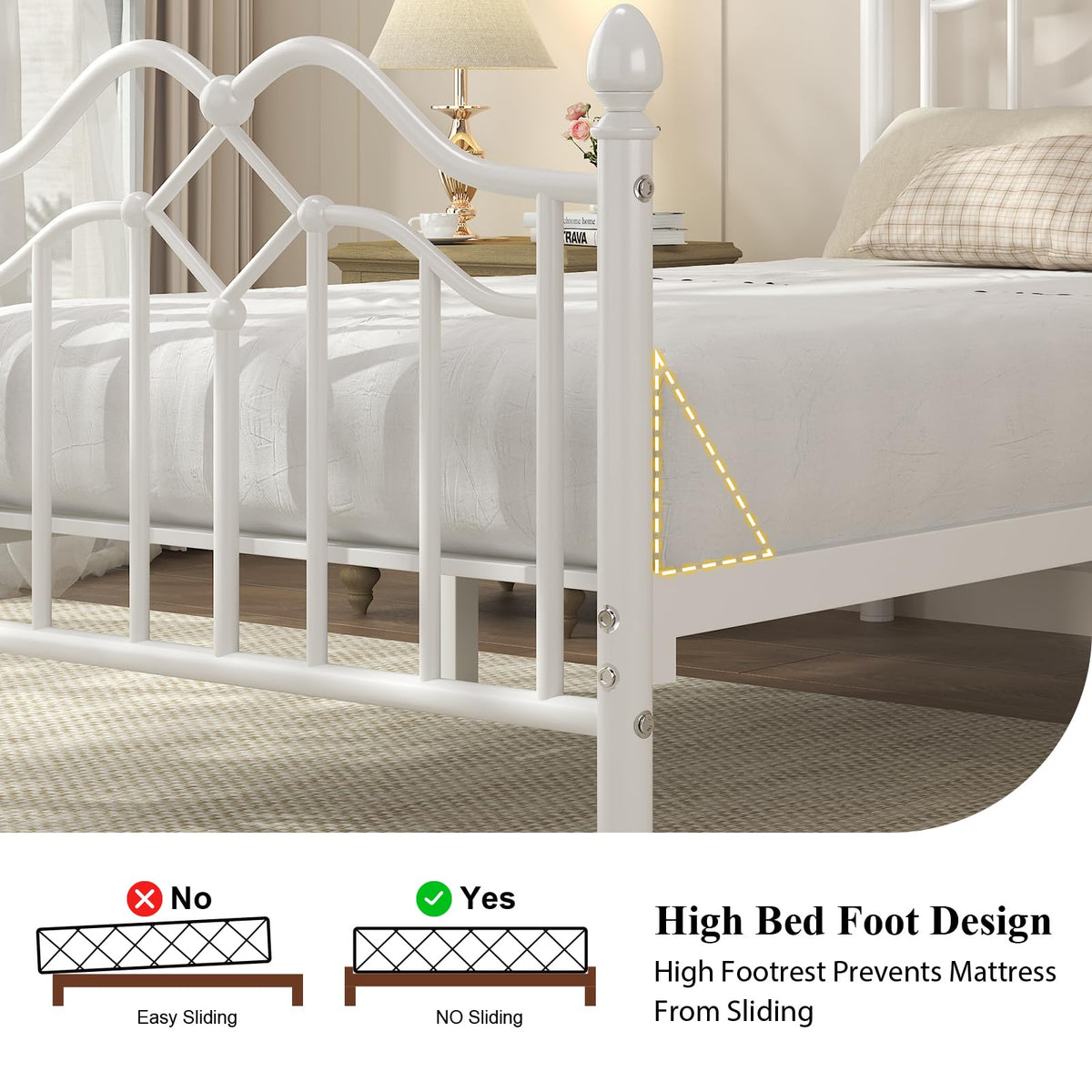 Twin Size Bed Frame with Victorian Headboard & Footboard I77655