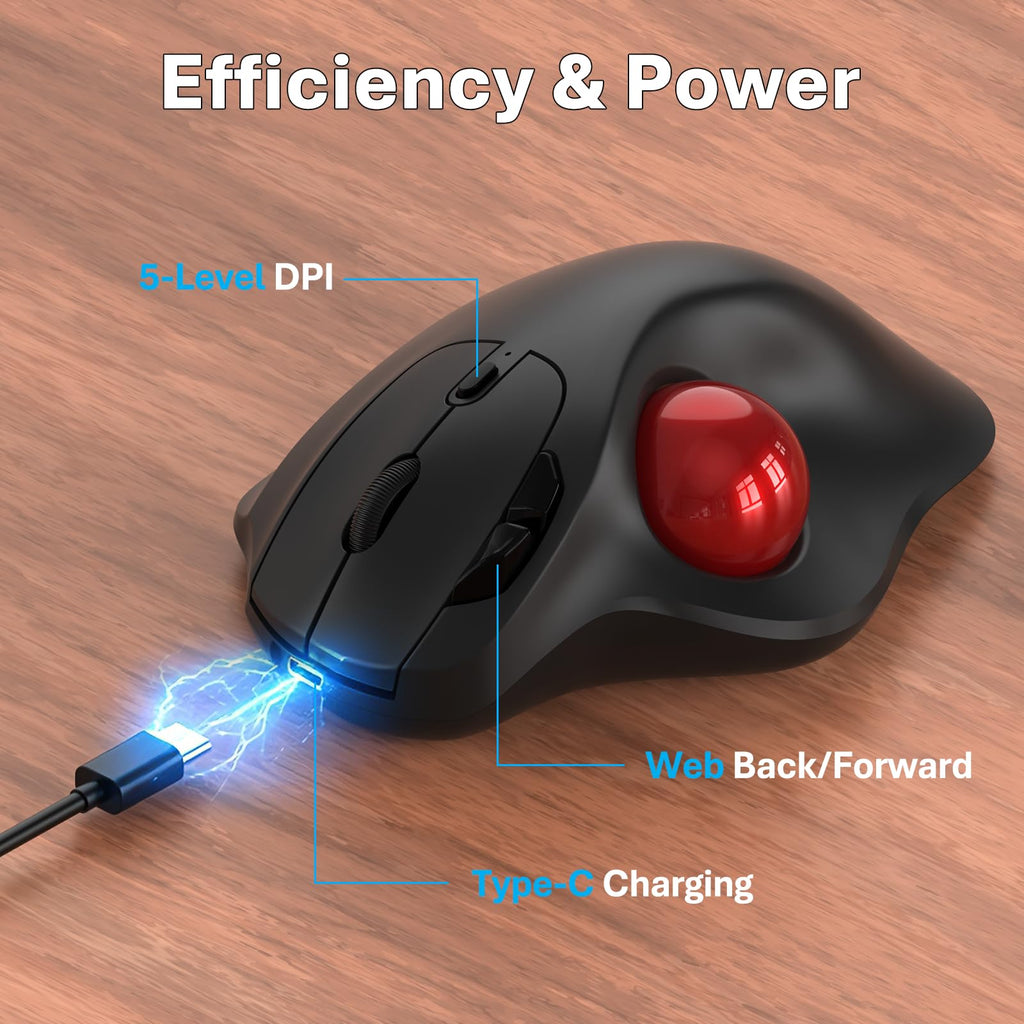 Wireless Trackball Mouse, Ergonomic with 30° Tilt, 5 DPI, Red A848639