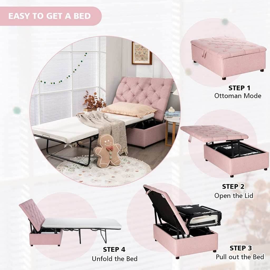 Pink Convertible Sleeper Chair with Mattress L957429