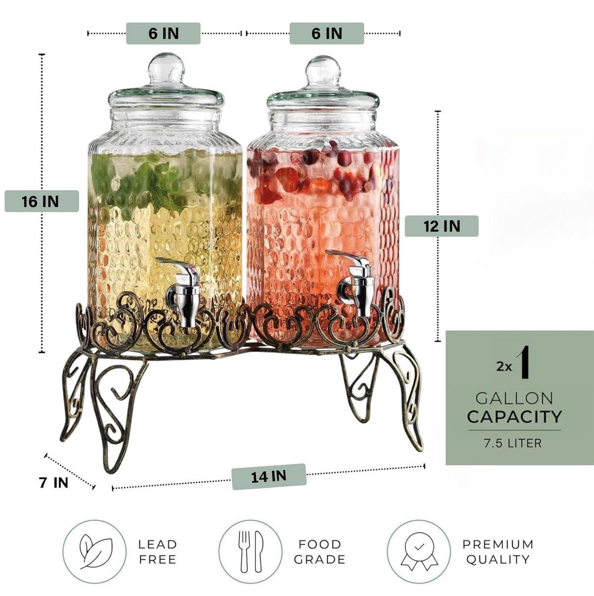 1 Gallon Glass Beverage Dispenser with Spigot Set of 2 H482464