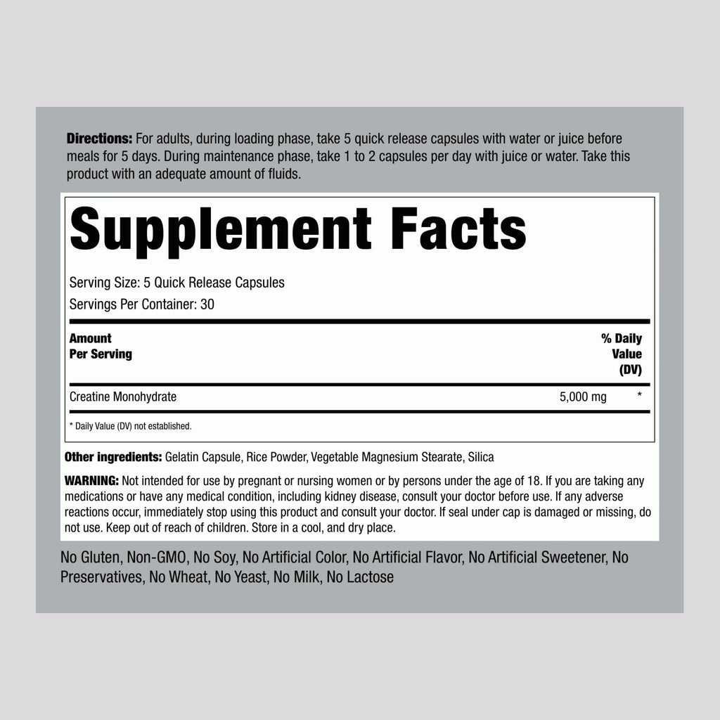 Creatine Monohydrate Capsules 5000mg 150 Pills E7710