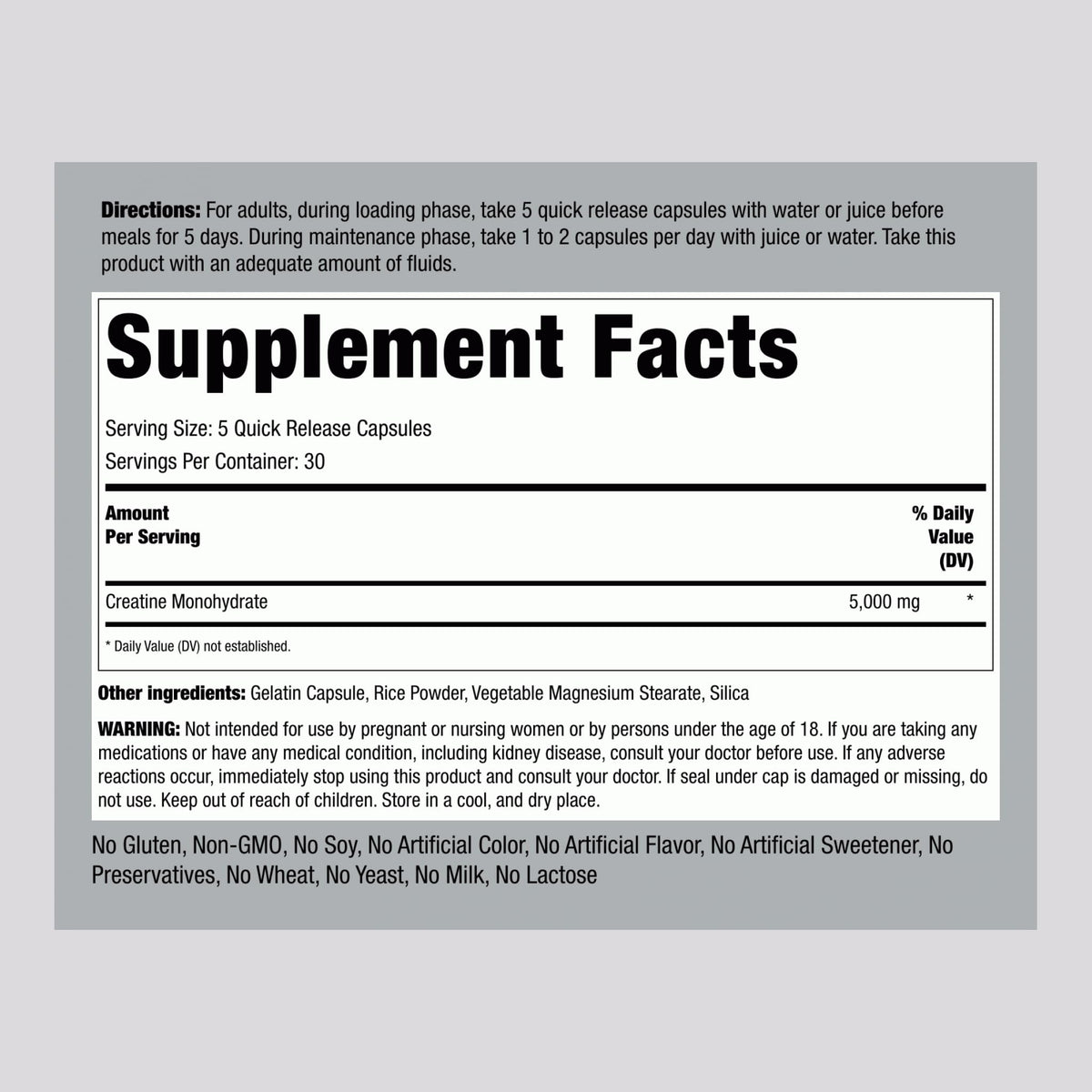 Creatine Monohydrate Capsules 5000mg 150 Pills E7710