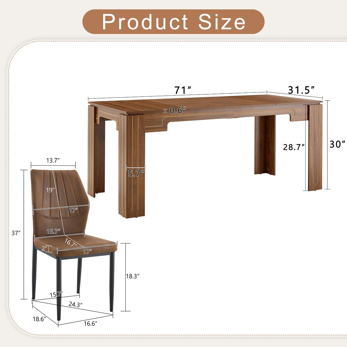 Walnut Dining Table Set with 8 Brown Fabric Chairs A327688