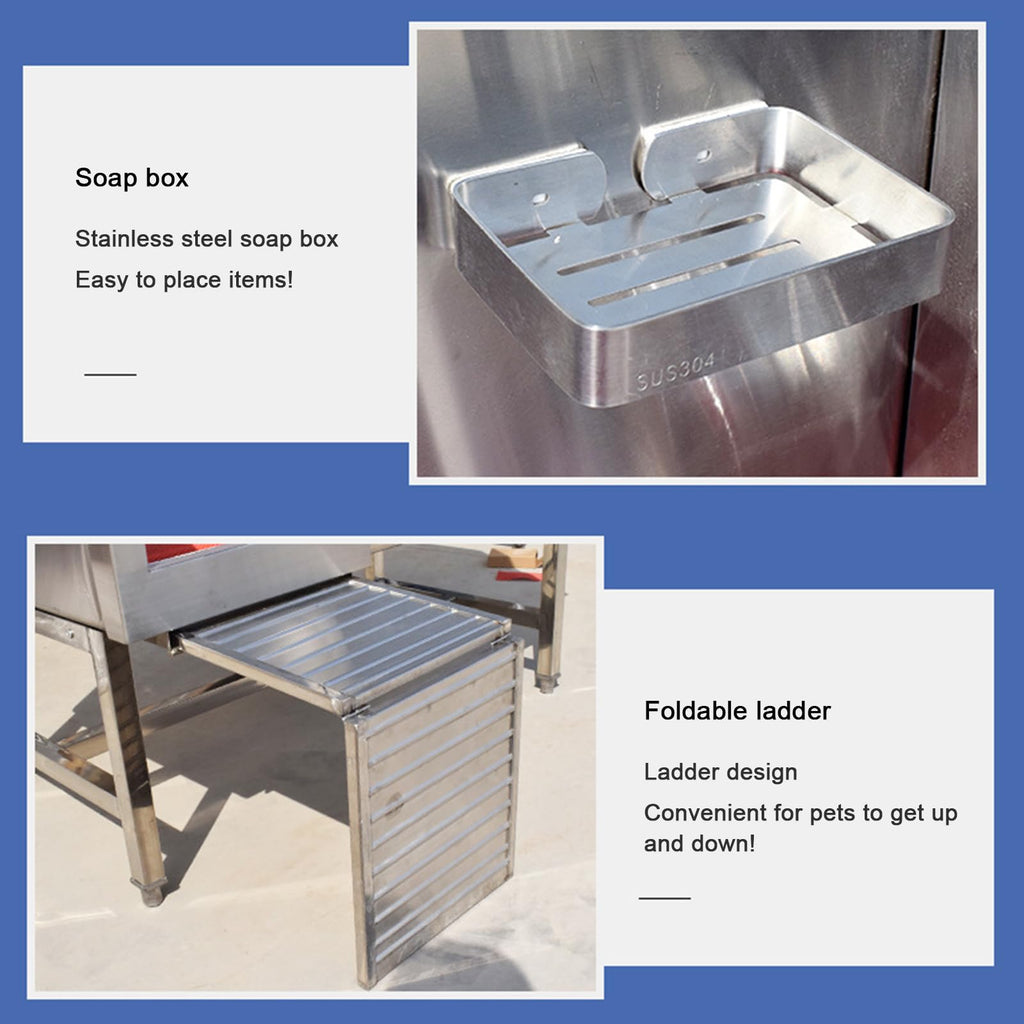 Stainless Steel Dog Grooming Station with Non-Slip Stairs & Sliding Door I39888