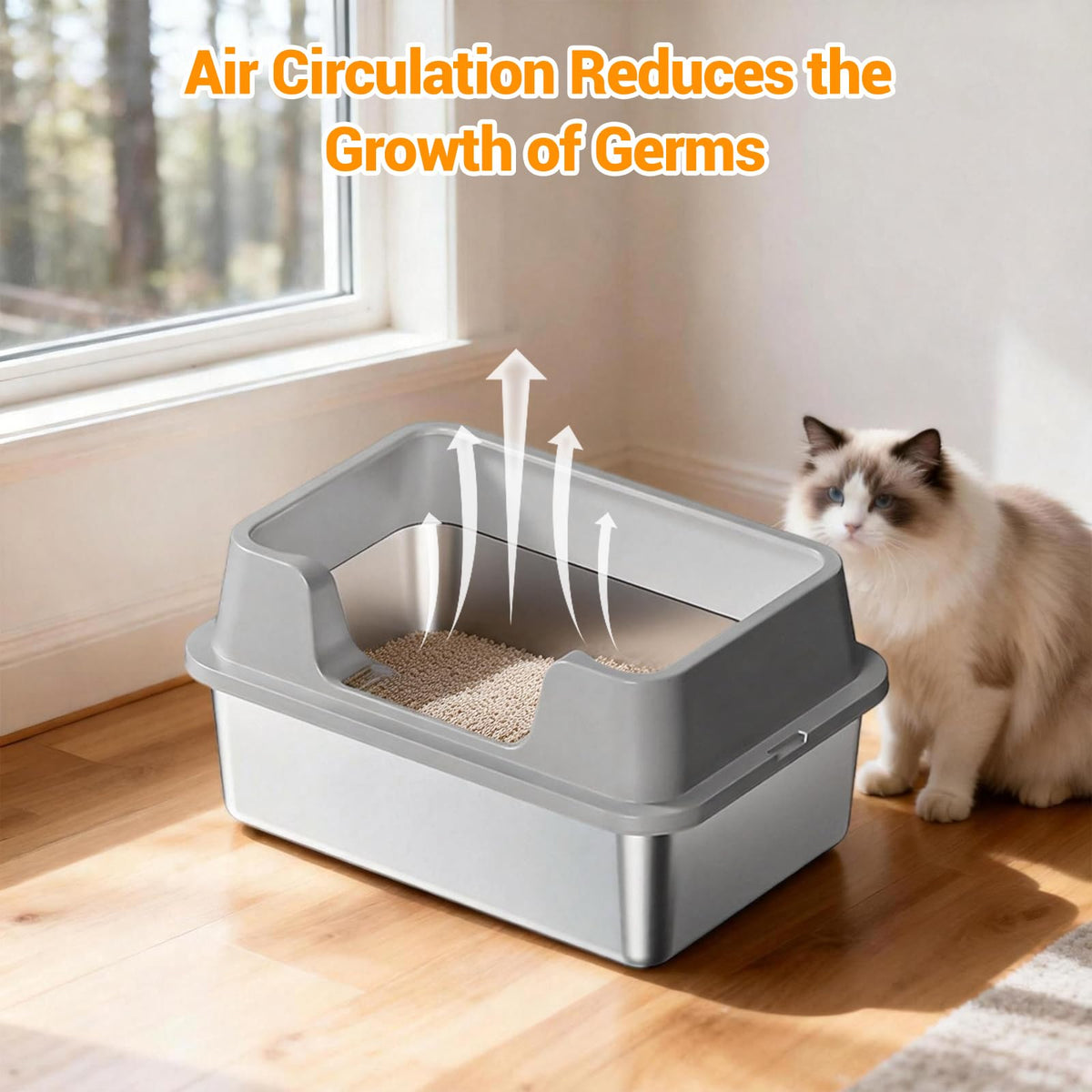 XL Stainless Steel Enclosed Cat Litter Box with Scoop W46684