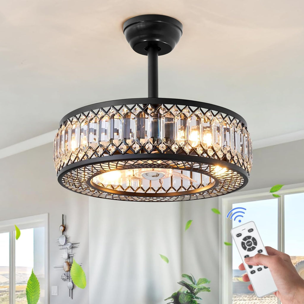 20" Black Crystal Ceiling Fan with Lights R638539