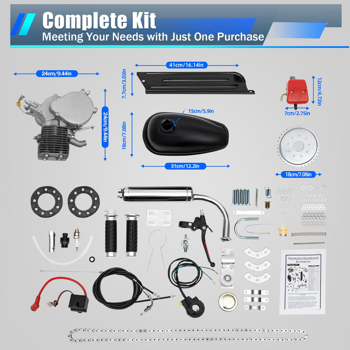 100CC 2-Stroke Bicycle Engine Kit with 44 Tooth Sprocket M79171