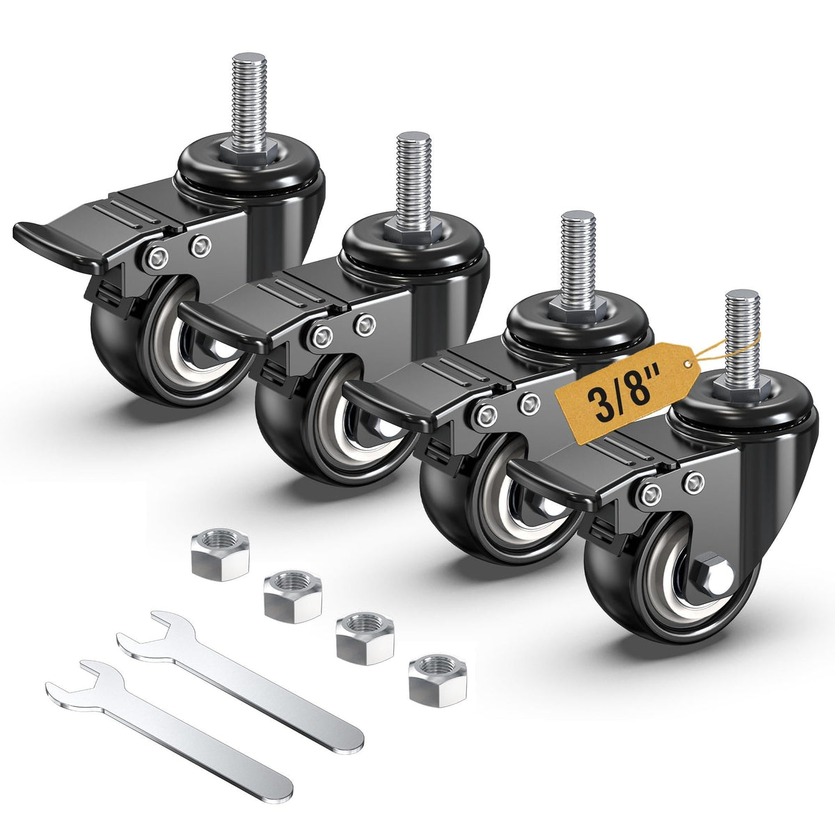2 inch Total Locking Stem Caster Wheels Set of 4 Black H360421