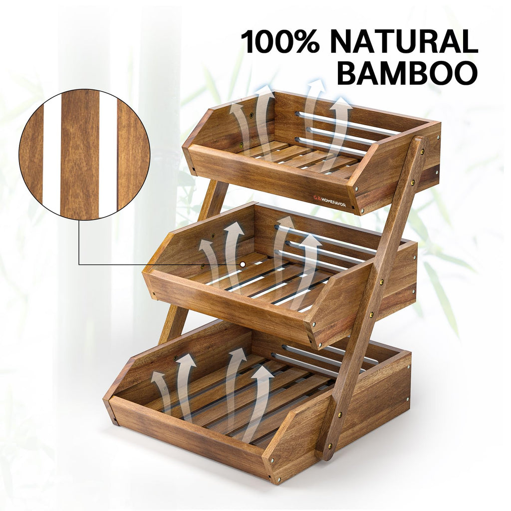 3-Tier Acacia Wood Fruit Basket S424