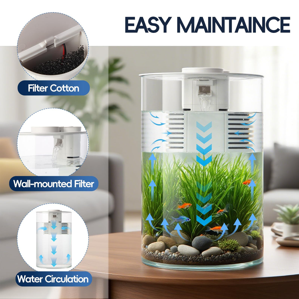 3 Gallon Self Cleaning Fish Tank Aquarium Starter Kit with Filter and Light F535