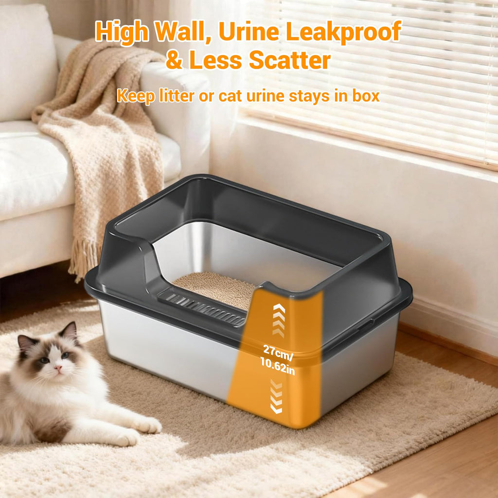 XL Stainless Steel Enclosed Cat Litter Box with Scoop W46684