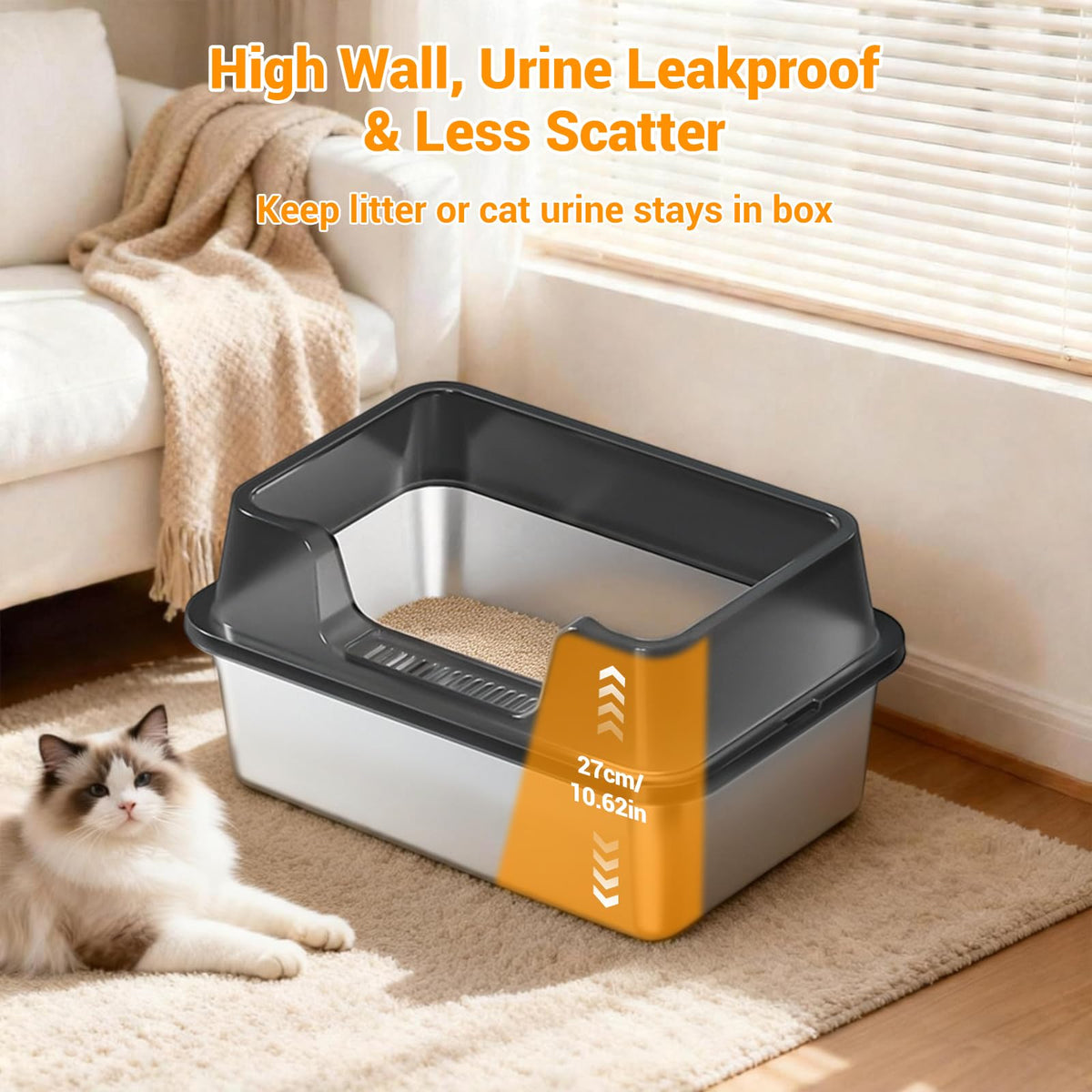 XL Stainless Steel Enclosed Cat Litter Box with Scoop W46684