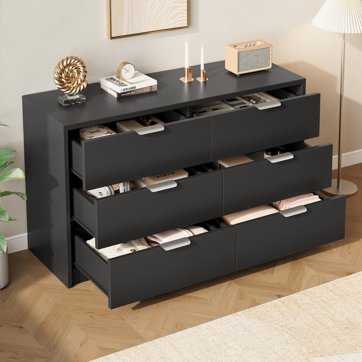 53" Wide 6 Drawer Wood Dresser U897