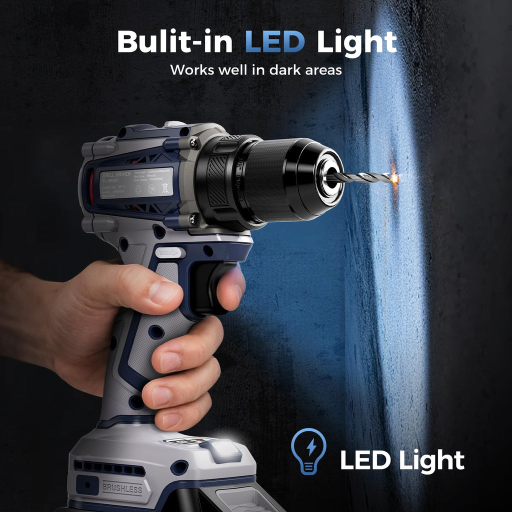 20V Cordless Brushless Power Drill with 2.0Ah Battery and Charger C3644