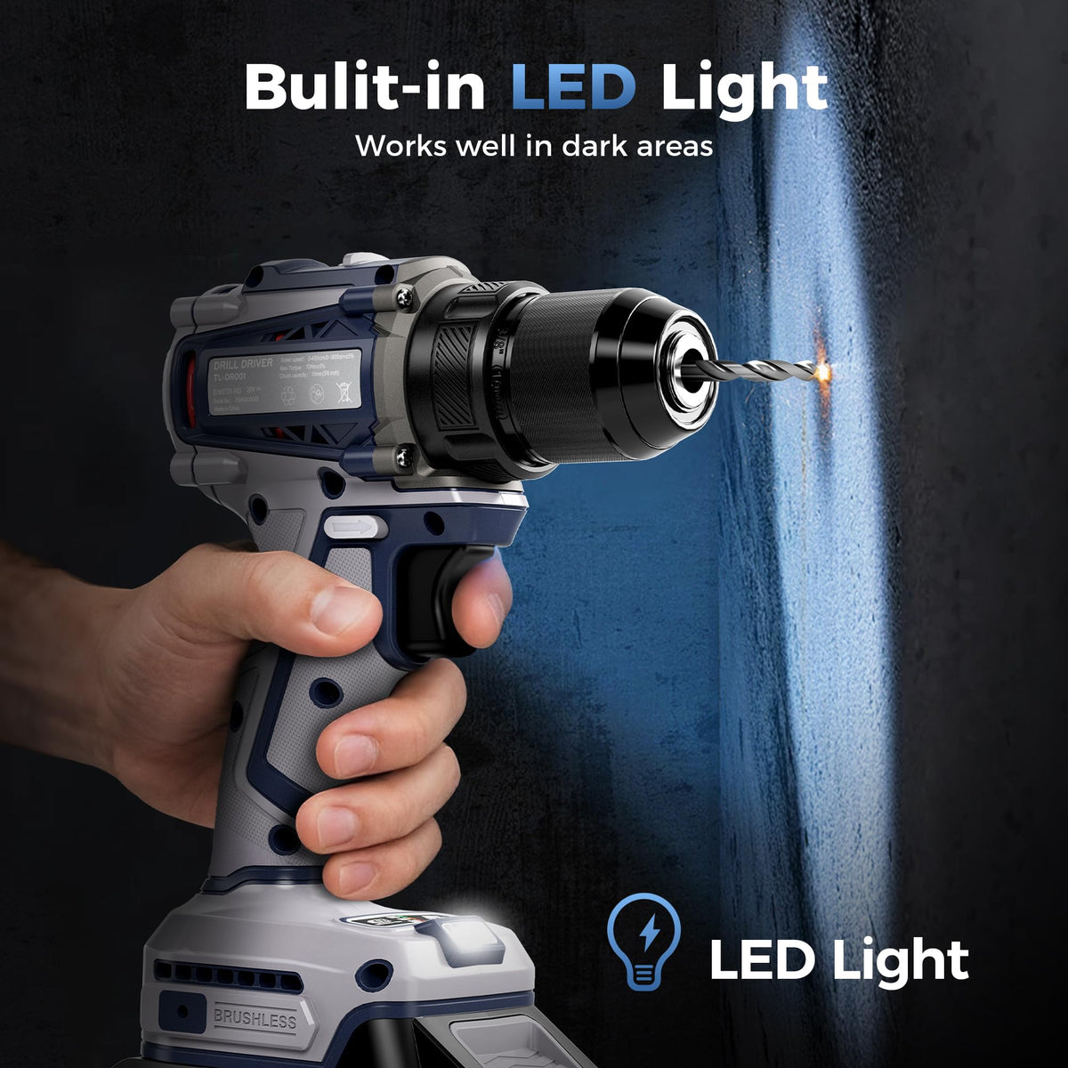 20V Cordless Brushless Power Drill with 2.0Ah Battery and Charger C3644