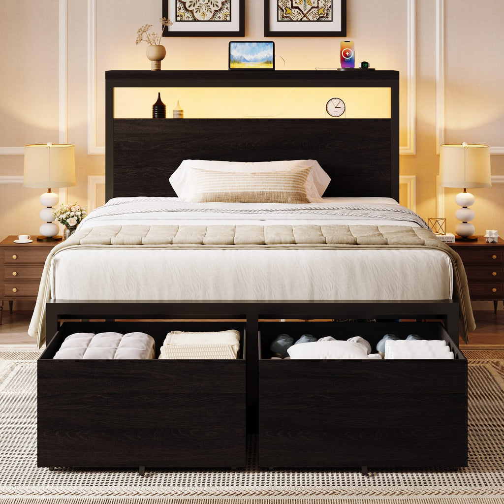 Twin LED Bed Frame with 2 Storage Drawers R697