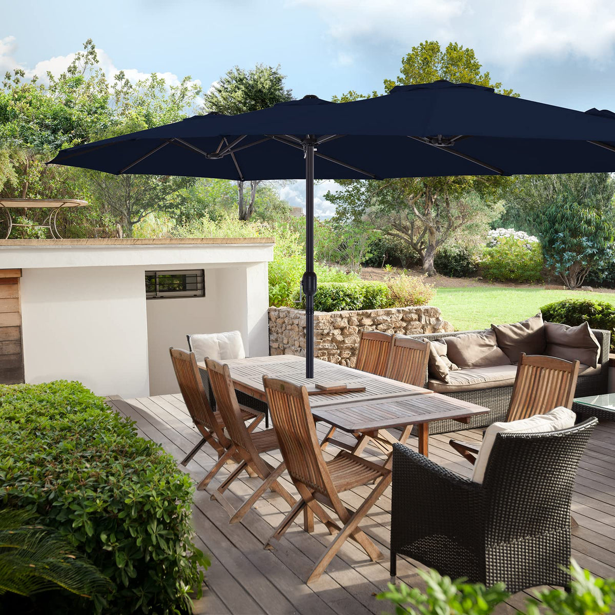 15ft Double-Sided Patio Umbrella with Base O596