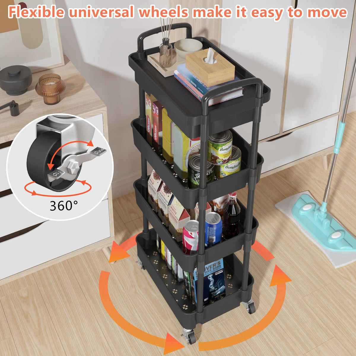 4-Tier Utility Cart with Drawer & Wheels L41886