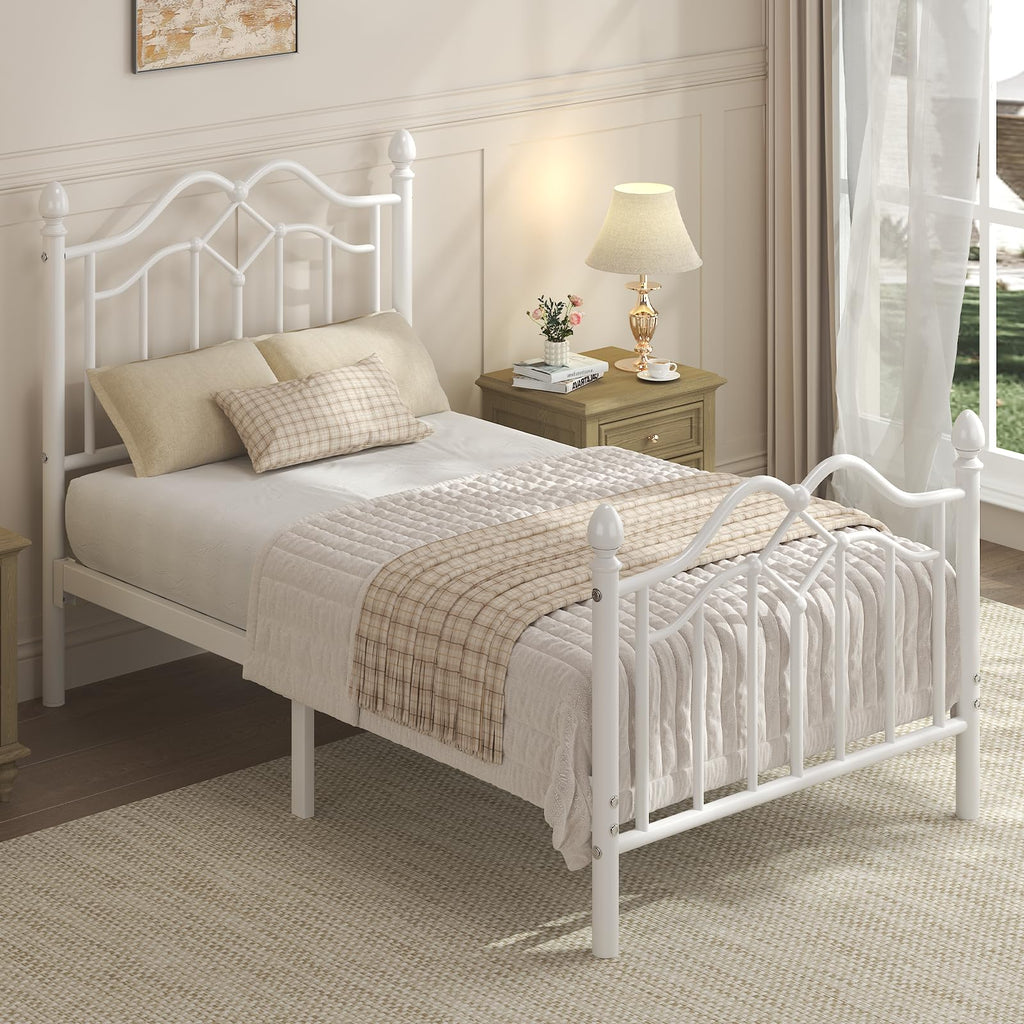 Twin Size Bed Frame with Victorian Headboard & Footboard I77655