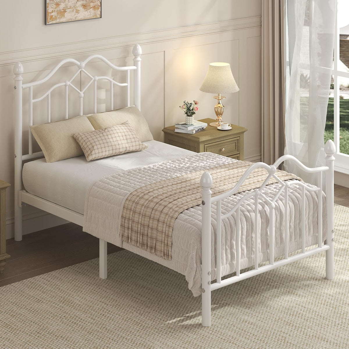 Twin Size Bed Frame with Victorian Headboard & Footboard I77655