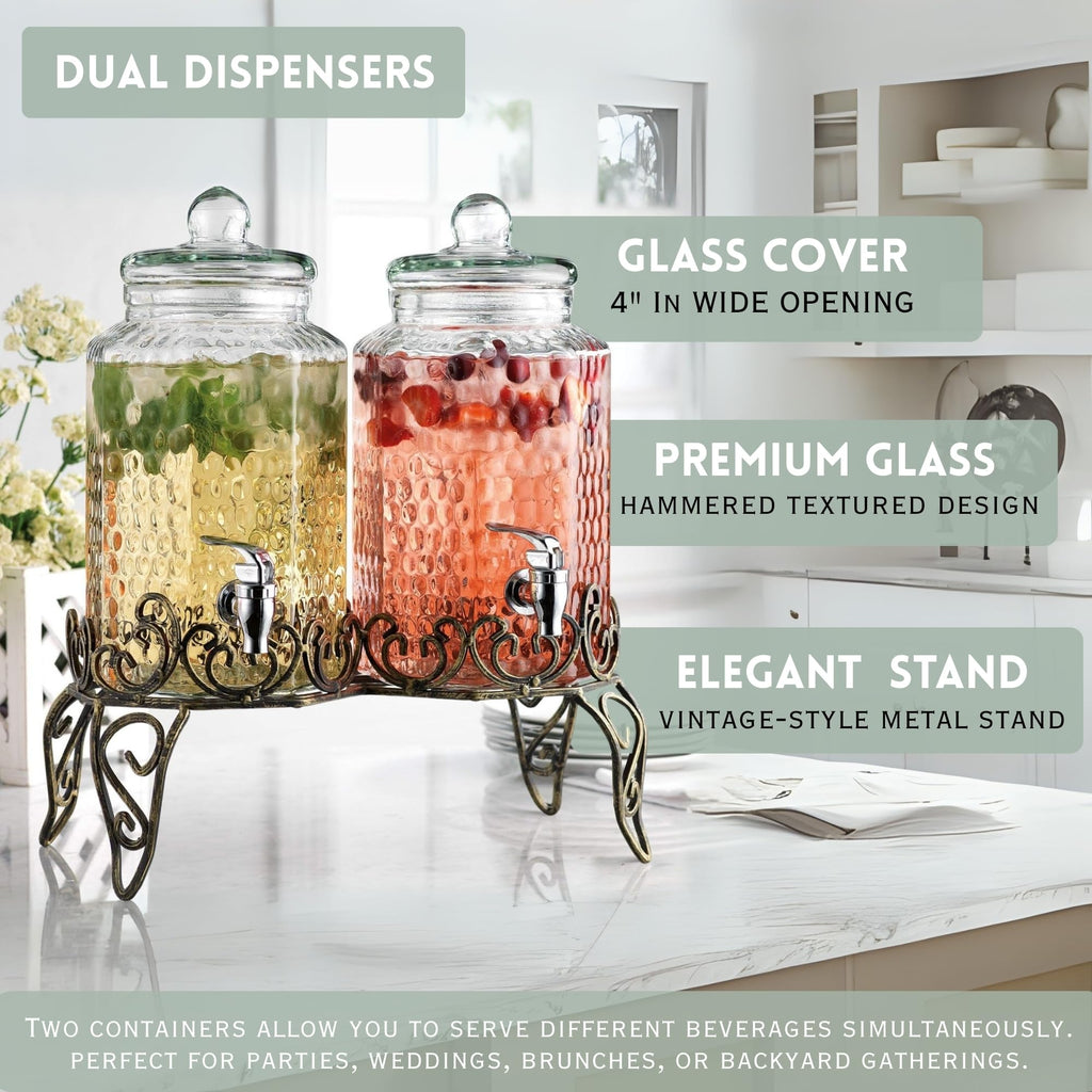 1 Gallon Glass Beverage Dispenser with Spigot Set of 2 H482464