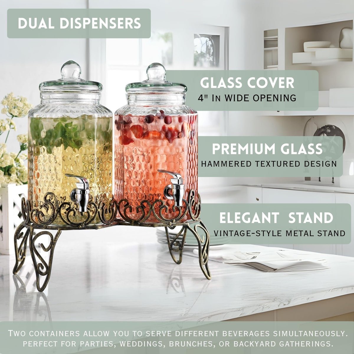 1 Gallon Glass Beverage Dispenser with Spigot Set of 2 H482464