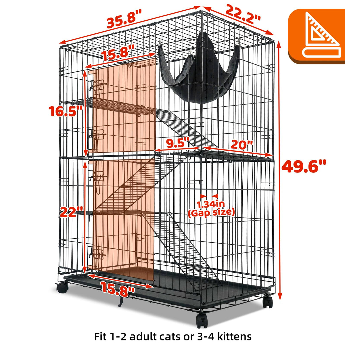 50 Inch 4-Tier Cat Crate with Wheels O49184